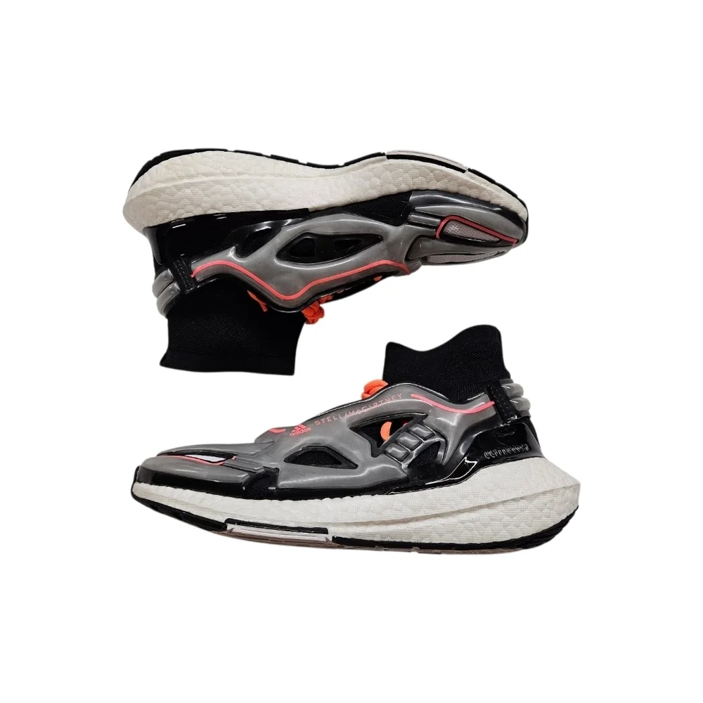 adidas Women's Black Gray White Sneakers with Orange Laces